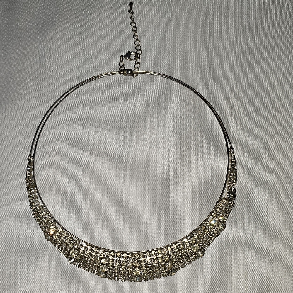 Vintage Silver Rhinestone Choker Necklace